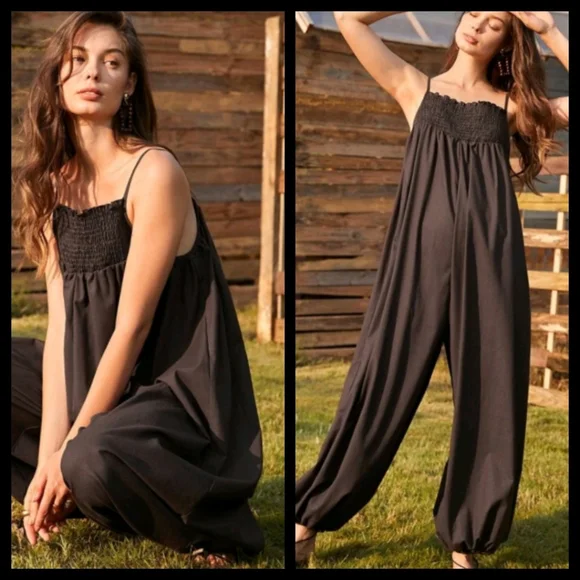 Brown Boho Cami Linen/Cotton Jumpsuit S - Picture 1 of 4